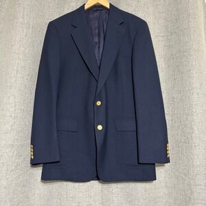 Lands End Suit Jacket 42L Navy Blue Gold Buttons Blazer Sport Coat Career